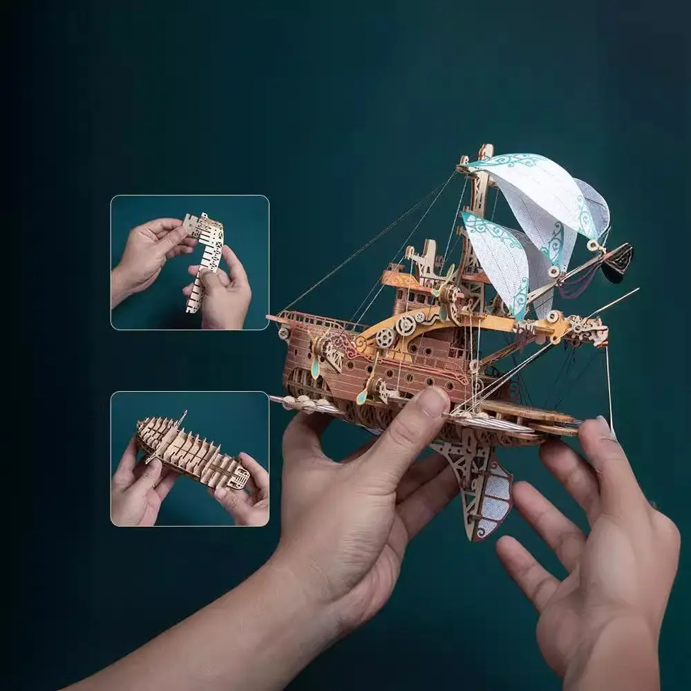 Assembly Fantastic Spaceship Model Fantasy Airship Handicraft DIY 3D Wooden Puzzle Collection Miniature Model