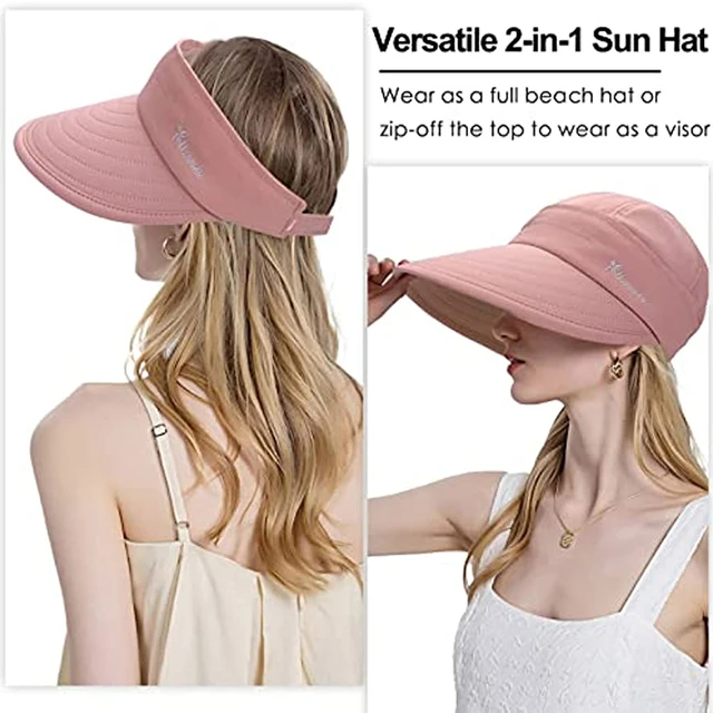 Womens Sun Hat, 2 in 1 Zip-Off Sun Protection Visor Beach Hat for Women, Packable Golf Hat