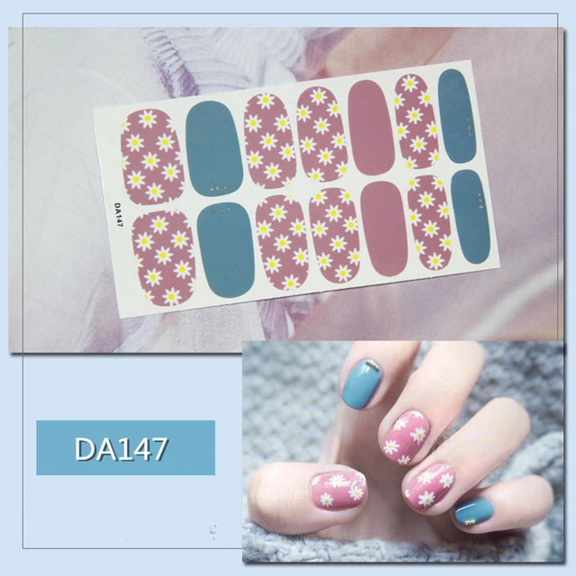 14tips/sheet Nail Wraps Polish Decals Strips Golden Glitter 3D Adhesive Full Nail Art Stickers Manicure Kits Drop Shipping DA147