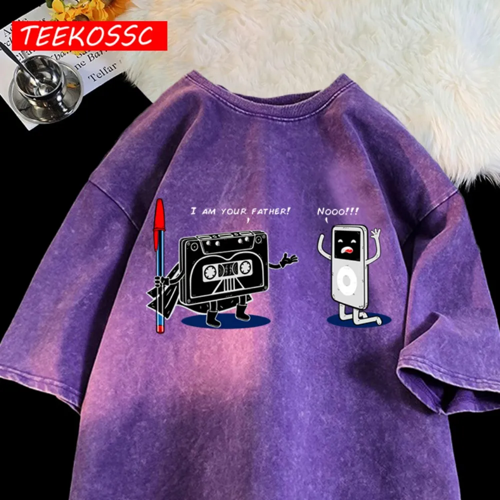 Manyetik Bantlar Mp3'ten Daha Eski Yıkanmış Tişört Erkek Yazlık Yuvarlak Yaka Giyim Yumuşak Pamuklu Kısa Kollu Günlük Bol Yeni Tişört