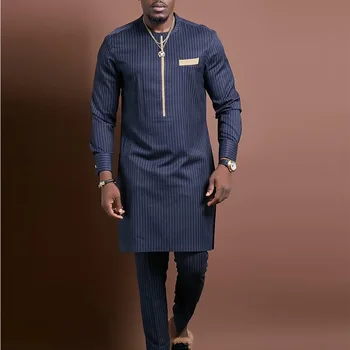 Muatapha 2 Piece Crew Neck Striped Dashiki Outfit