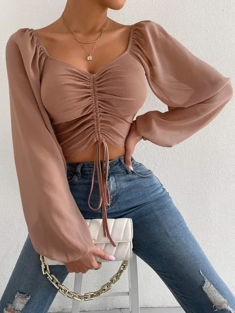 Brittany Sheer Sleeve Crop Top 6