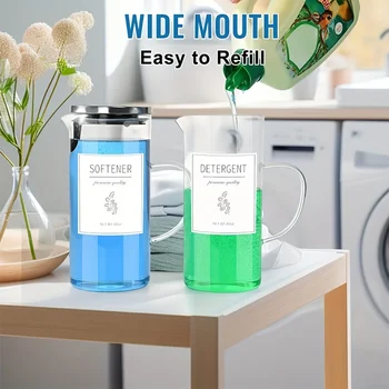 Laundry Detergent Dispenser for Laundry Room Organization and Storage - 40oz Glass Jars with Stainless Steel Lid, Handles and La 5