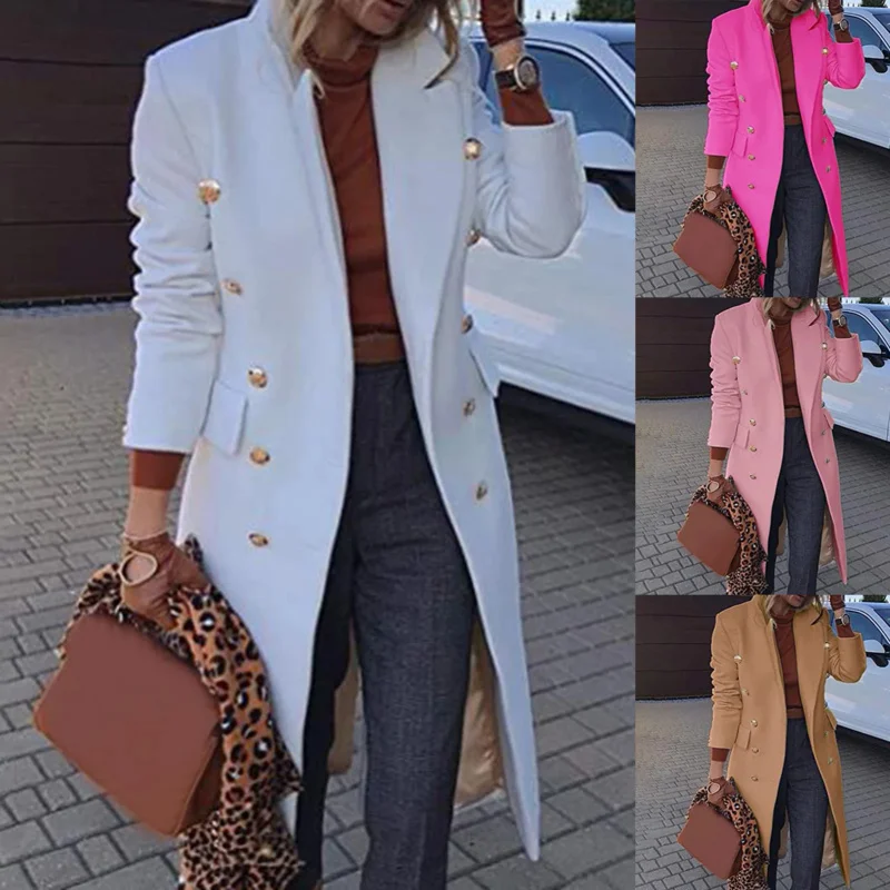 

Sandro Rivers 2023 New Autumn Winter Women woolen Lapel Coats Solid Double Breasted Ladies Knee Womens Plus Size Overcoat