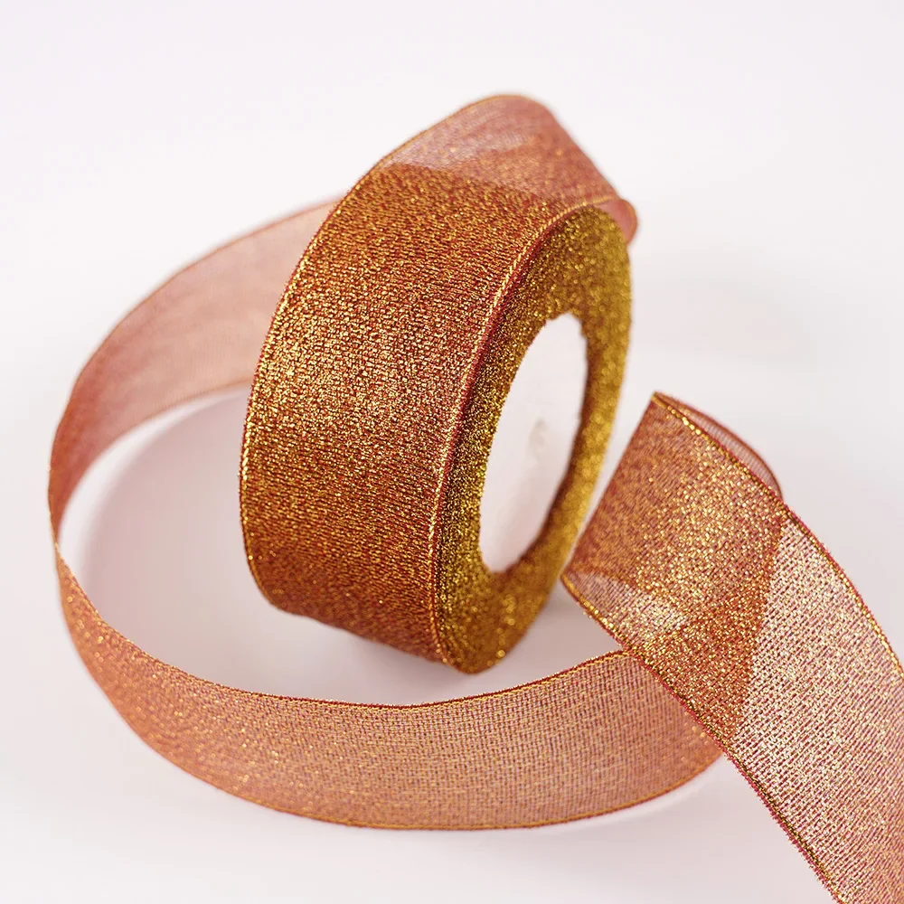 Glitter Organza Ribbon Bow for Decorations and Gift Wrapping, 40mm x 22m