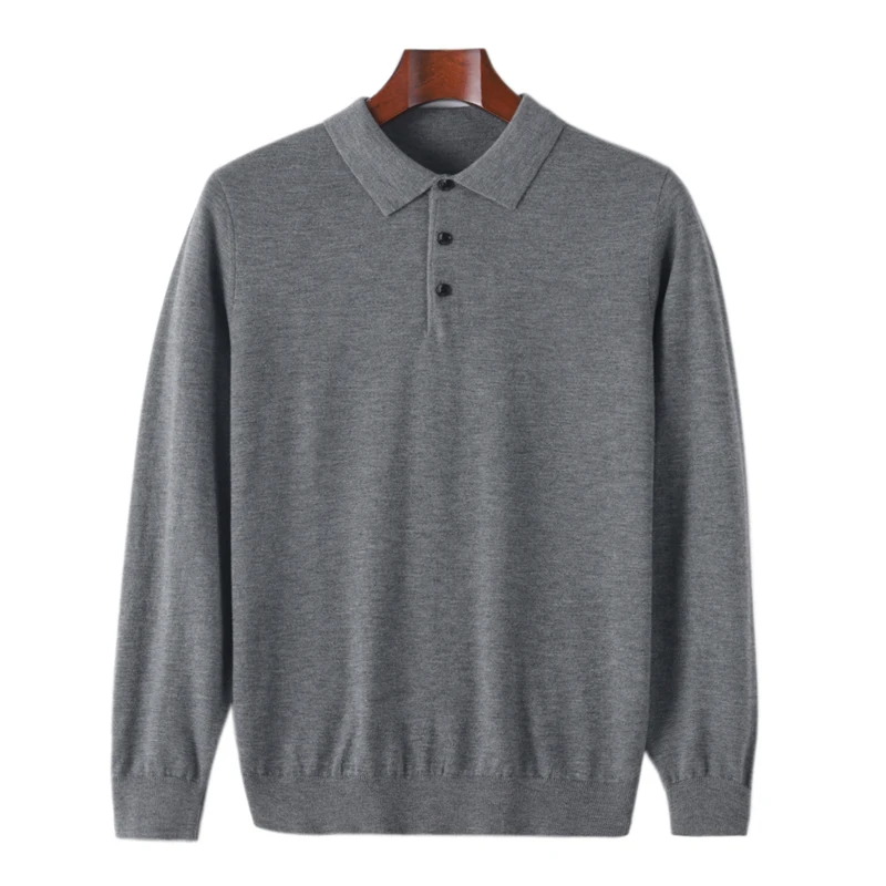 Men Thin Style Sweater Soft Cotton Wool Blend Polo Collar Shirt Business Casual Knitted Blending Pullover Men Oversized Clothing