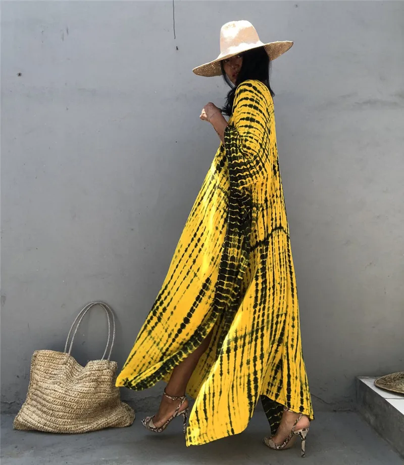 Fashion Casual Striped Print Long Dresses Women Bohemian V-neck Bat Sleeve Loose Slit Beach Dress Summer New Beachwear Vestidos 124 Fashion Casual Striped Print Long Dresses Women Bohemian V-neck Bat Sleeve Loose Slit Beach Dress Summer New Beachwear Vestidos
