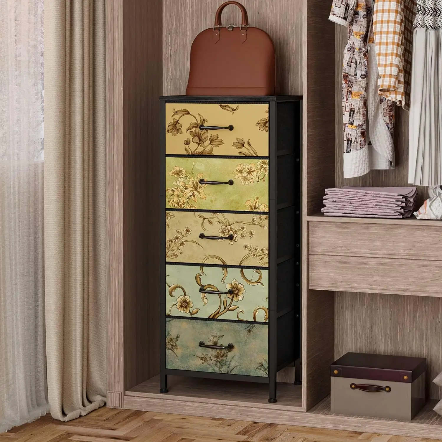 Vertical Dresser for Bedroom, Tall Skinny Storage Tower with 5 Fabric Drawers, Chest of Drawers for Living Room, Dorm, Entryway, - Image 2