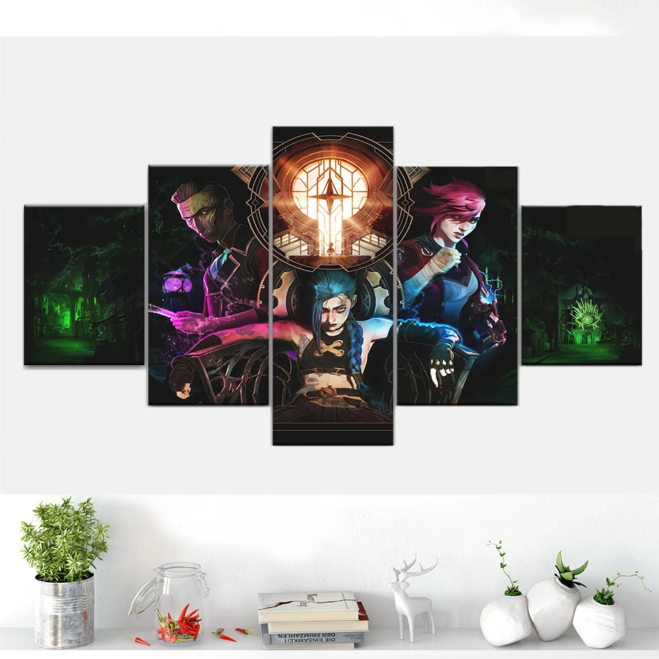 Arcane Jinx Vi League Of Legends Tv Game No Framed Canvas 5 Pcs Hd Wall Art Poster Immagini Home Decor Dipinti Decorazione