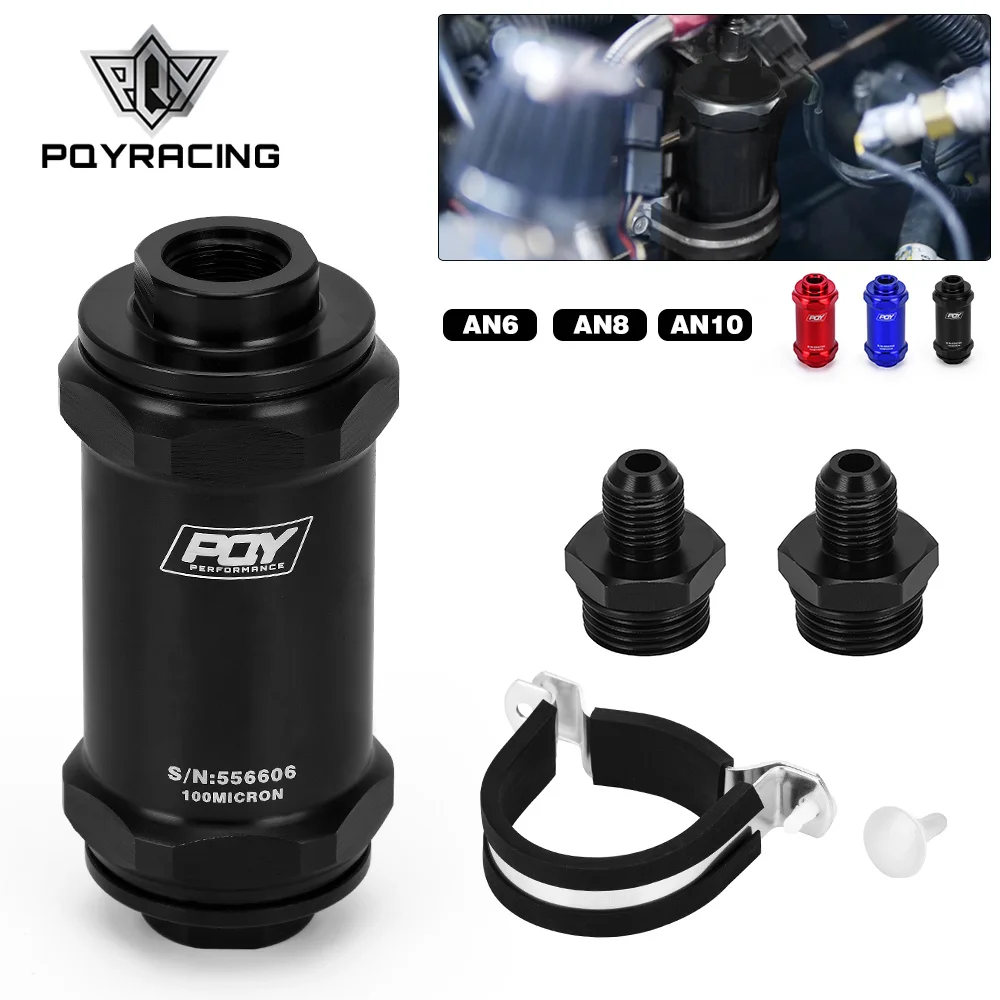 Motorcycle Fuel Filter Fuel Filter PQY AN6 / AN8 / AN10 Inline Fuel Filter E85 Ethanol 100 Micron Stainless steel element