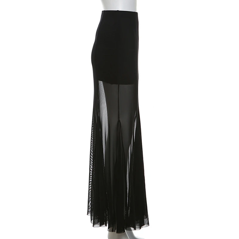 Elegant Skirt Women y2k Clothes See Through High Waist Fishtail Hem Mesh Bodycon Skirt 2000s Party Skirts Streetwear