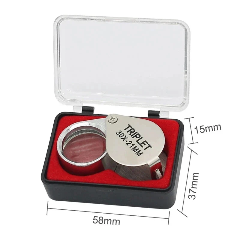 10-30X Jewelry Magnifier Pocket Loupe Foldable Diamond Lupa Triplet Jewelers Eye Glass Reading Magnifier