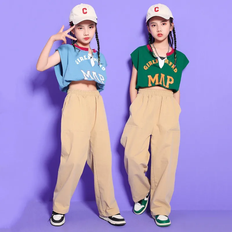 

New Summer Girls Sport Clothes Streetwear Children Casual Crop Tops +Pants Suit Teenager Girl Hip Hop Costume Kids Outfits 3-16Y