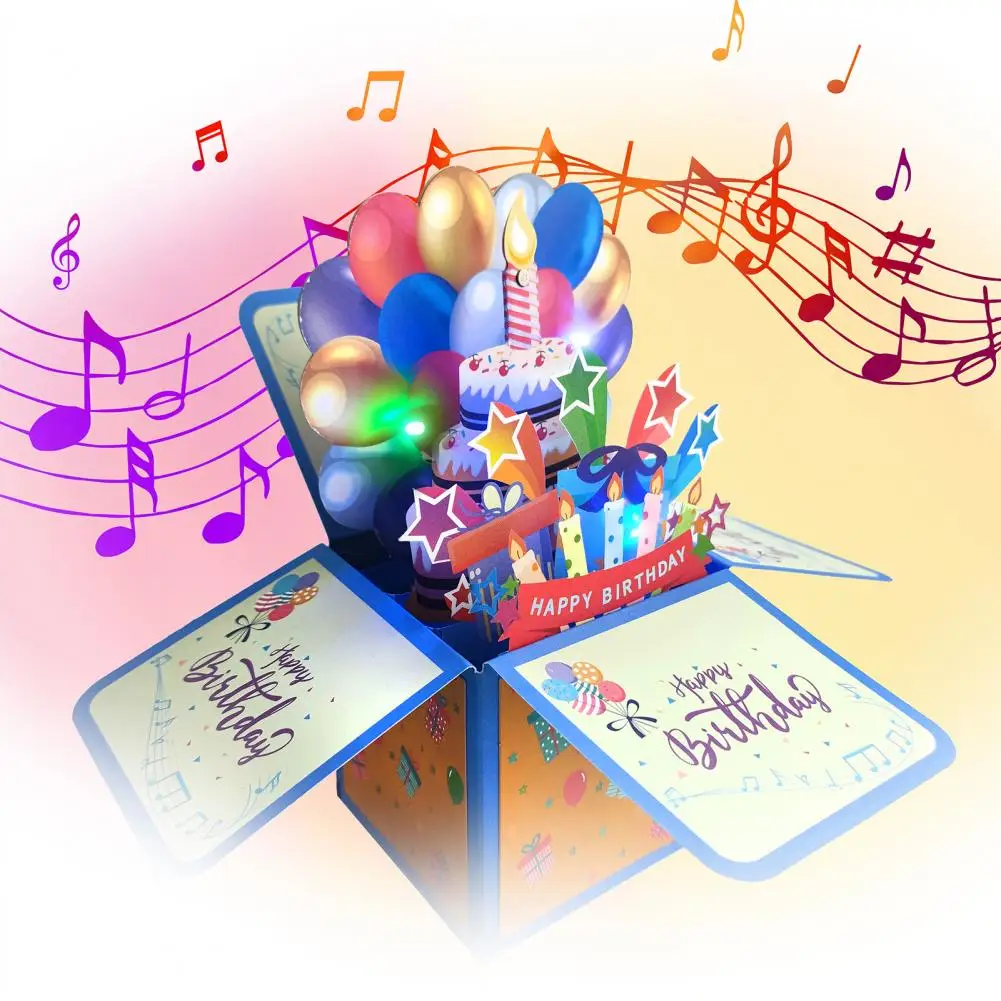 

3d Greeting Card Musical Bday Card Unique 3d Surprise Greeting Card Happy Birthday Gift with Light Candle Music Battery Operated