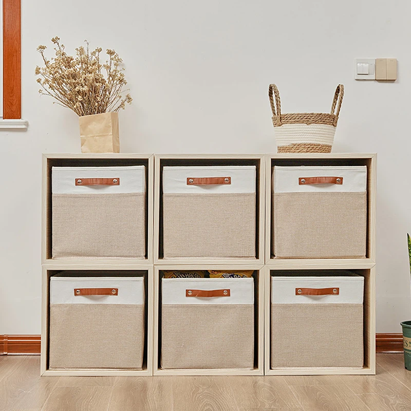 1pc Rattan Storage Basket Linen Fabric Foldable Storage Box Organizer Home Organization Magic Tool