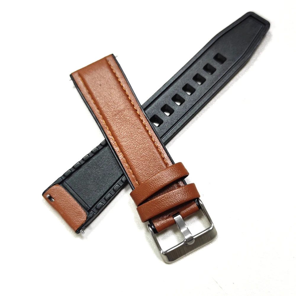 Versatile 22mm Leather Silicone Hybrid Watch Band Strap Bracelet