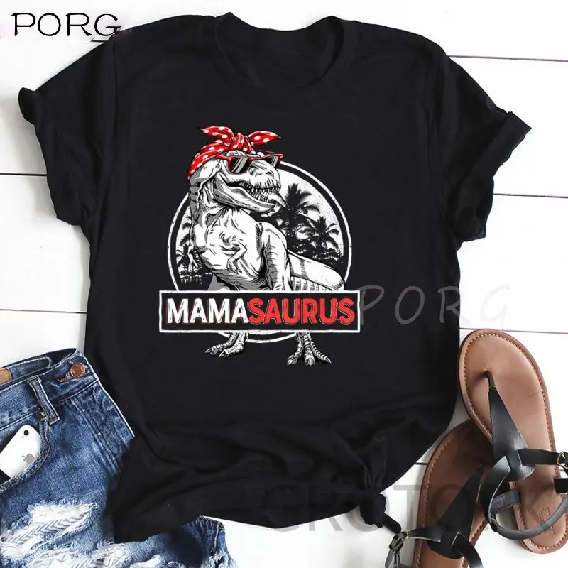 Mamasaurus T Rex Dinosaur Graphic Shirts Women 2022 Summer New Casual Loose Tshirt Mother's Day Gift O Neck Woman Tops Tee | Женская