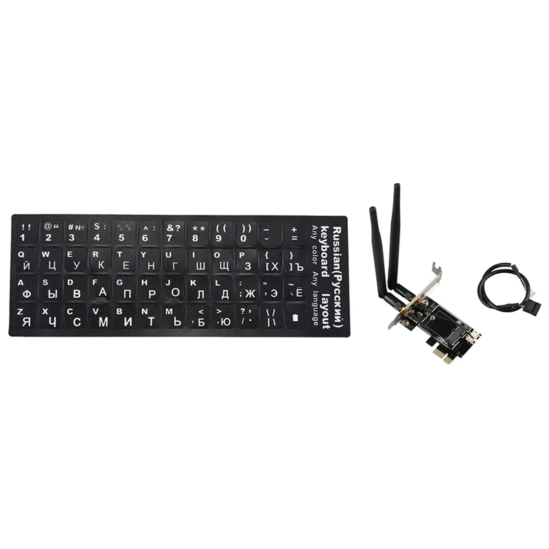 러시아어 문자 키보드 스티커 및 와이파이 무선 네트워크 어댑터 변환기 카드 1 세트, PCI-E X1-M.2 NGFF E 키, 1 개