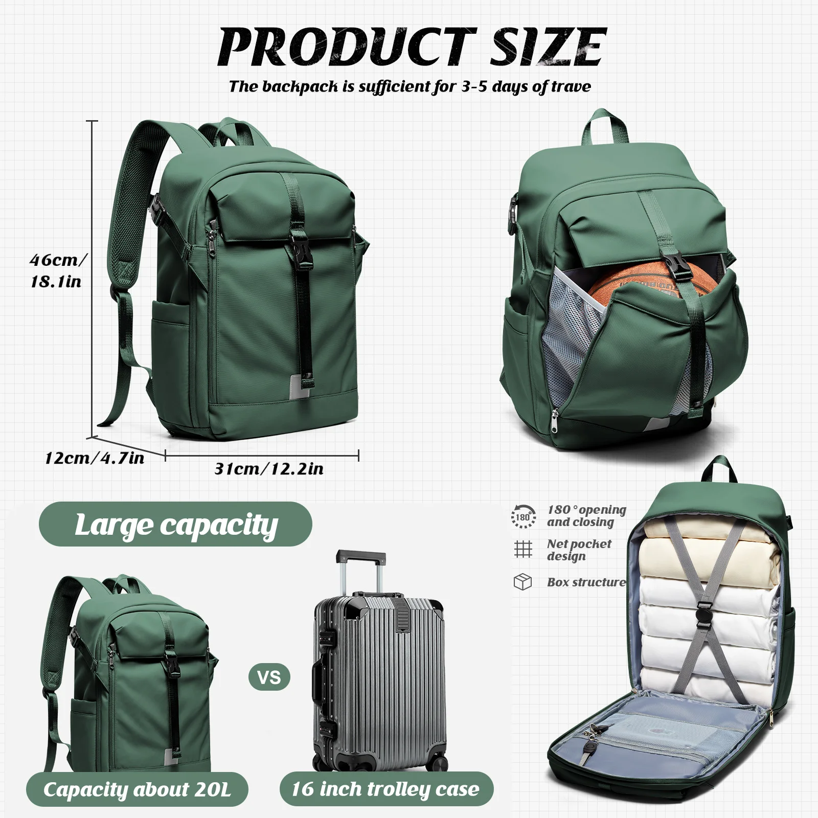 Waterproof Large Capacity Backpack for Motorcycle Helmet Holder, Helmet Storage, Travel Backpack Fit Basketball Men Backpack Bag 3