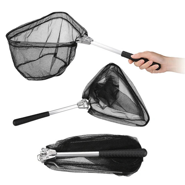Épuisette De Pêche Télescopique 205 Cm - Manche Acier Inox, Filet Nylon, Pliable, Pour Carpe, Truite