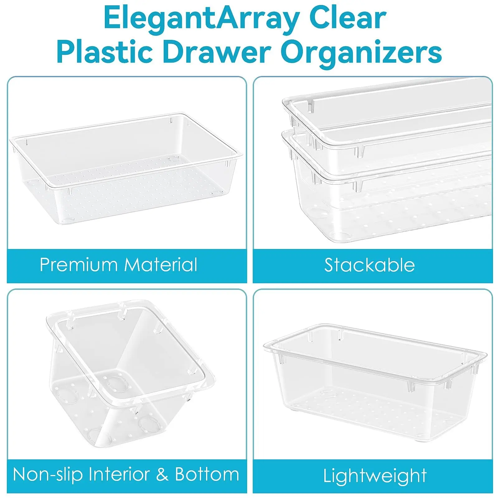 36/9/6pcs Drawer Organizers, Clear Plastic Tub Containers - Image 3