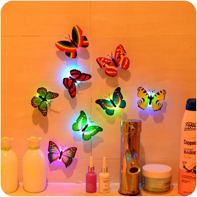 Ranpo Hot Butterfly Night Light Creative Funny Colorful Glowing Butterfly Light Stickable Diy LED House Decorative Wall Lights 6