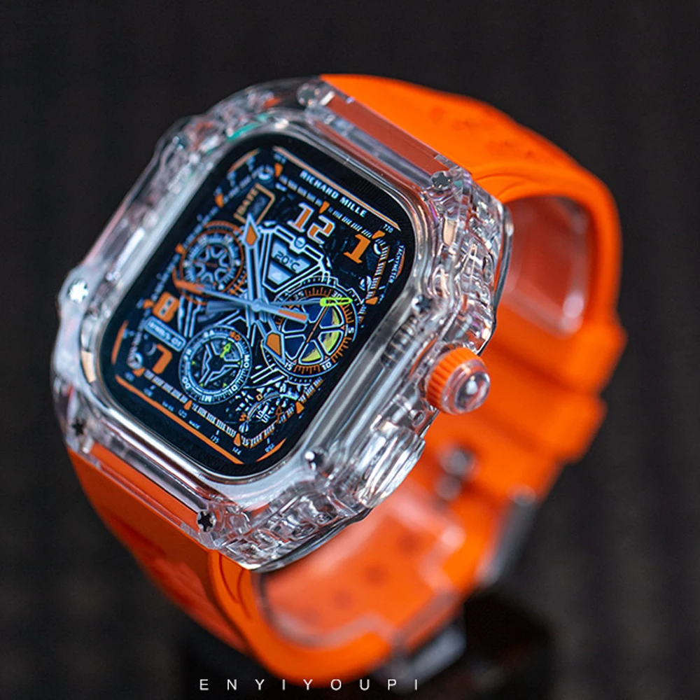 

Mod Kit Case+Strap for Apple Watch band 40mm 44mm 45mm 41mm 45 Luxury Rubber Crystal Cover Bracelet iWatch Series 4 5 6 7 8 SE