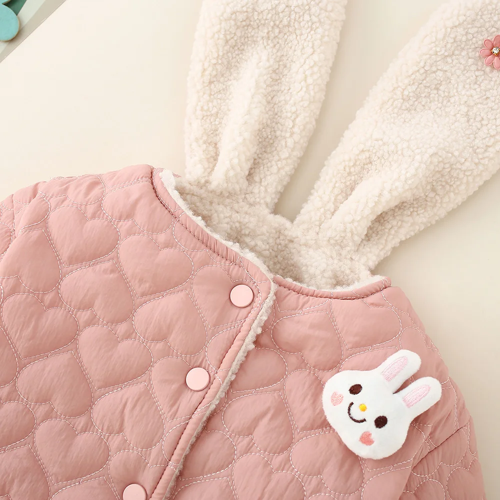 Warm Baby Girl Coat Winter Cute Long Sleeve Rabbit Jacket For Baby Girl Wool Coat Kids Clothes 9kg-18kg