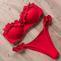 Sexy Ruffled Frilled Bra Cup Bikini 2025 Women Bandeau Swimsuit Female Swimwear Two Pieces Bikini Set Push Up Bathing Suit Swim