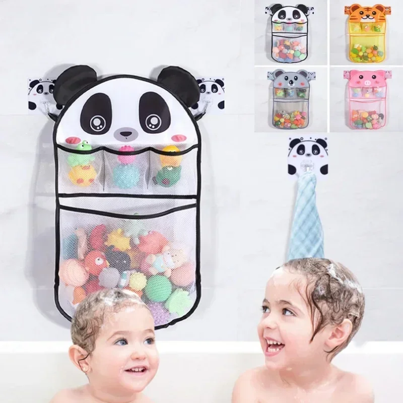 Animal Shower Hanging Basket with 2pcs Hook Baby Bath Toy Holder Cartoon Animal MeshBath Organizers Suspendable Stroller Bag