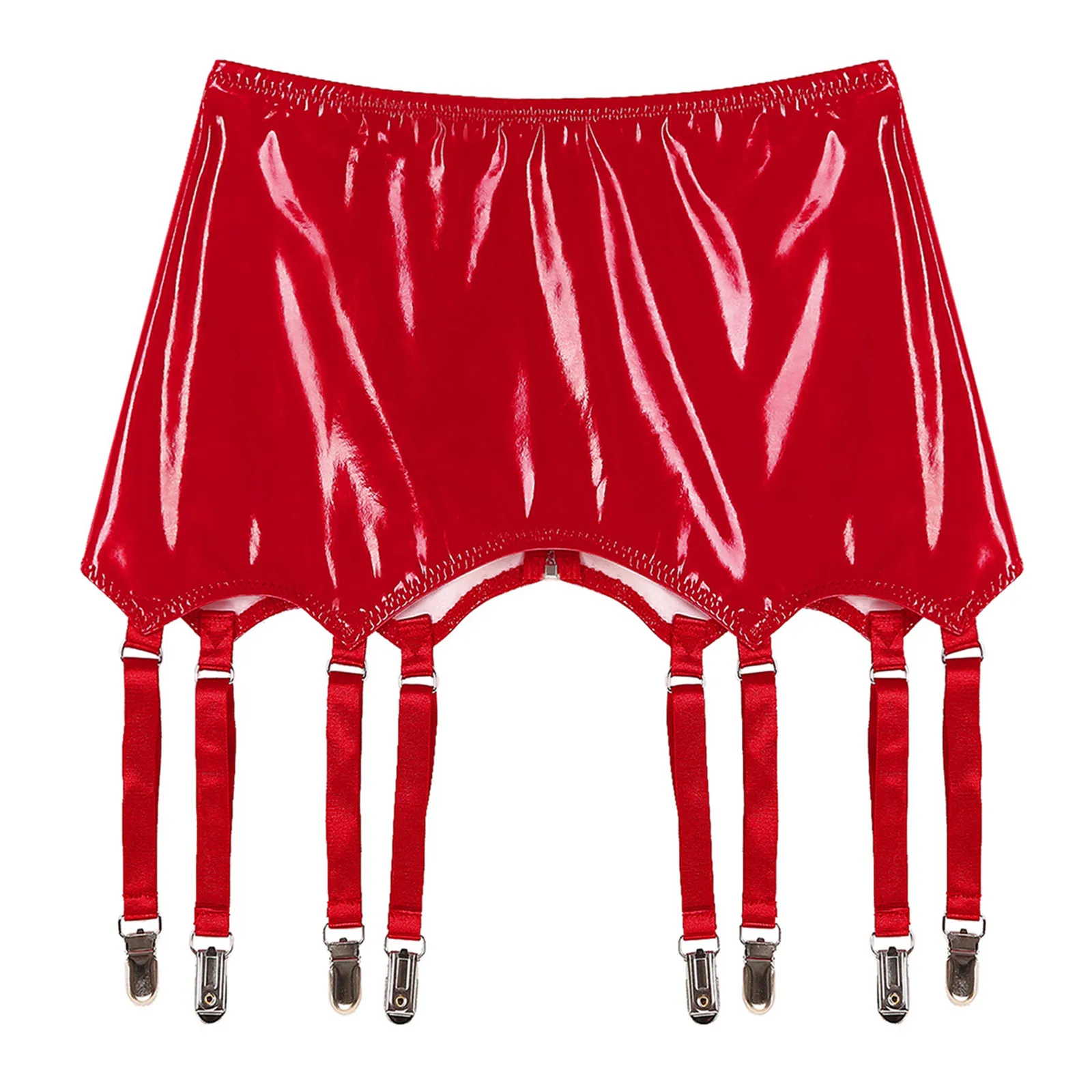 Mens Clubwear Sexy Wetlook Zipper Patent Leather Garters with Metal Clips Lingerie Nightwear Club Stage Performance Costume men underwear