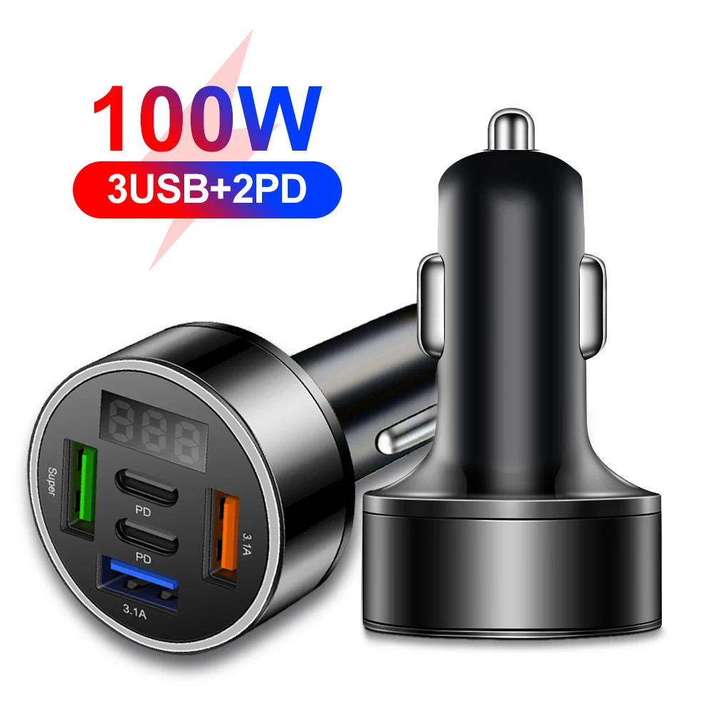 Phone charger 100W USB Car Charger Fast Charging QC 3.0 Type C Car Mobile Phone Charger Adapter iphone 14 15 Pro Xiaomi 13 Samsung Huawei