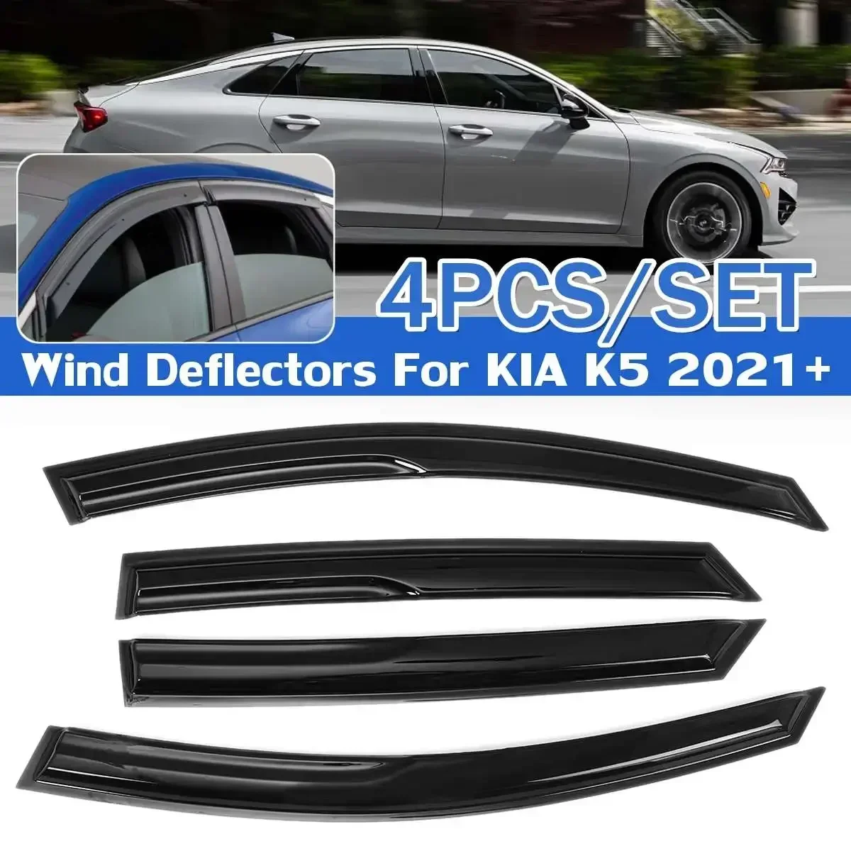 

New 4x Car Side Window Deflector Tinted Guards For KIA K5 2021 2022 Rain Sun Wind Visor Vent Shields Deflectors Weathershileds