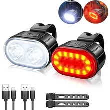 Luz LED trasera y delantera para bicicleta, Faro de carga USB, linterna de ciclismo, accesorios, lámparas, 2 piezas