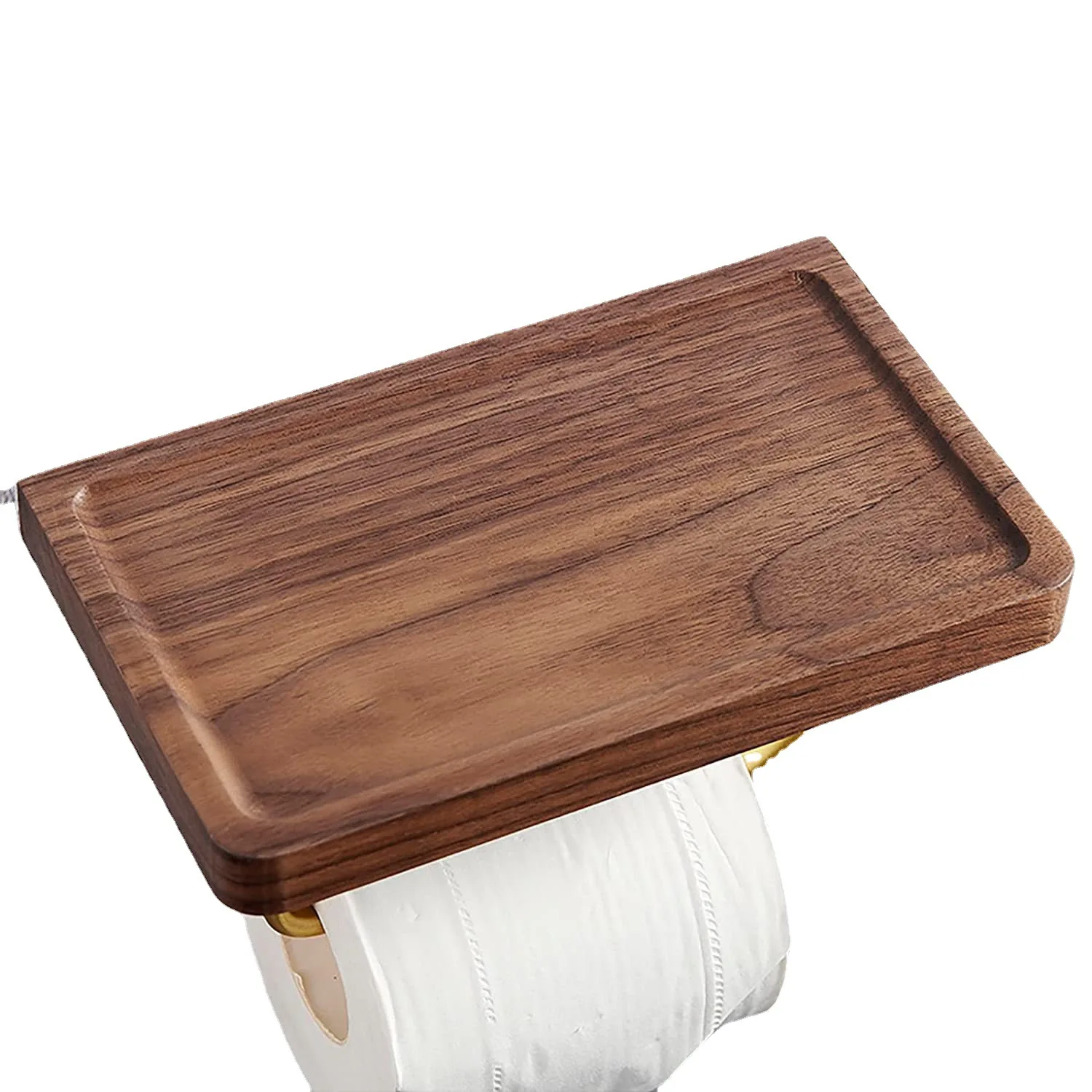 HeMu-Black Walnut Paper Towel Rack, Bathroom Shelf, Toilet Paper Rack, Roll Wall Hanging Wood