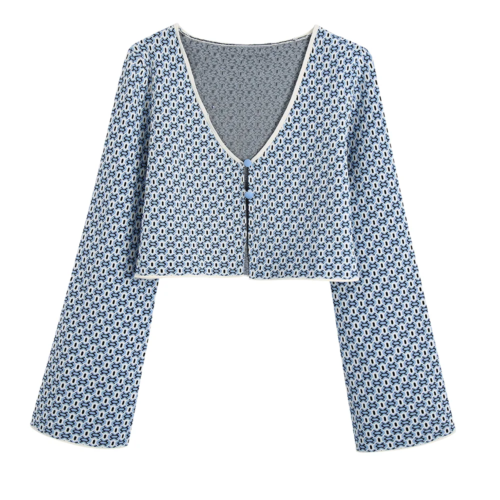 sweater for women XNWMNZ female cardigans 2022 fashion geometric jacquard cropped knit cardigan sweater vintage long sleeve female outerwear chic red cardigan