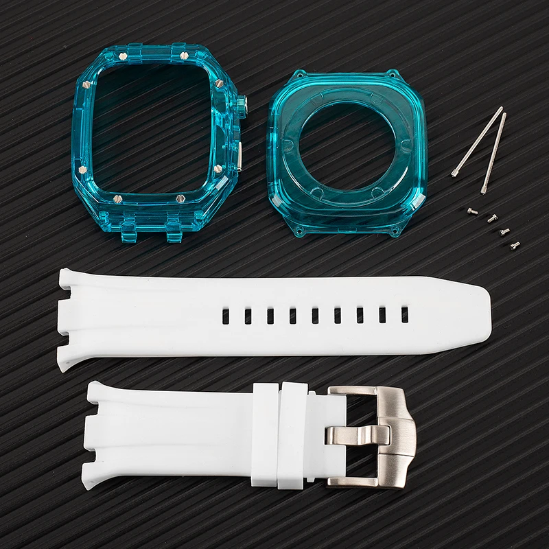 Custodia trasparente di lusso per Apple Watch 44mm 45mm Kit di modifica per iwatch series 8 7 SE 6 5 4 elastico + Cover Mod kit