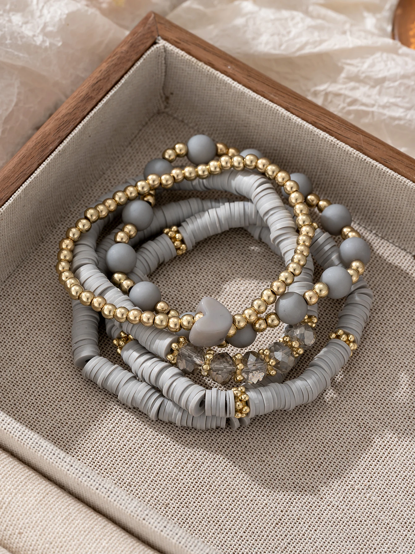 Minimalist Grey Soft Ceramic Elastic Womens Bracelet Set