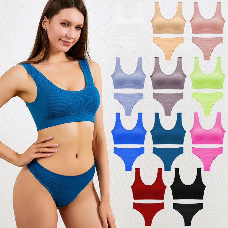 

Womens Bra Brief Sets Suit Wireless Push-up Sexy Beauty Back Base Vest Seamless plus Size Comfort Sleep Bra with Panty Panties