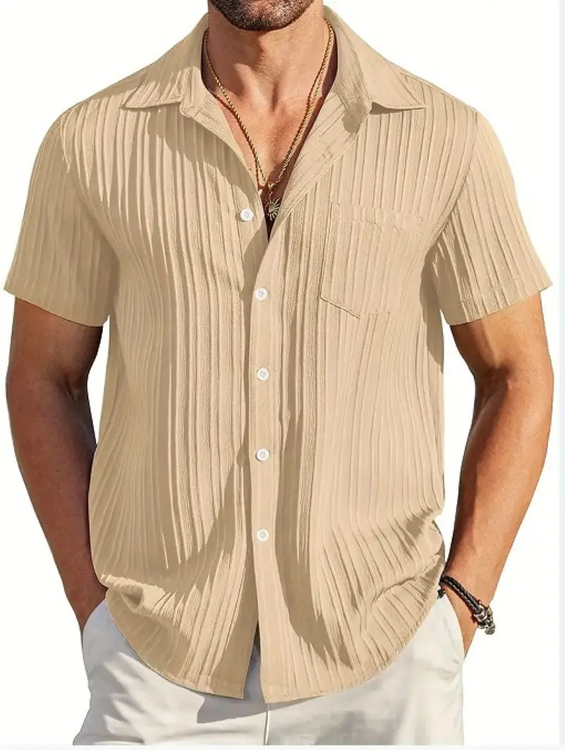 2024 Spring/Summer explosive fashion summer explosive men's fashion striped casual beach shirt Short sleeve lapel urban shirt to 5