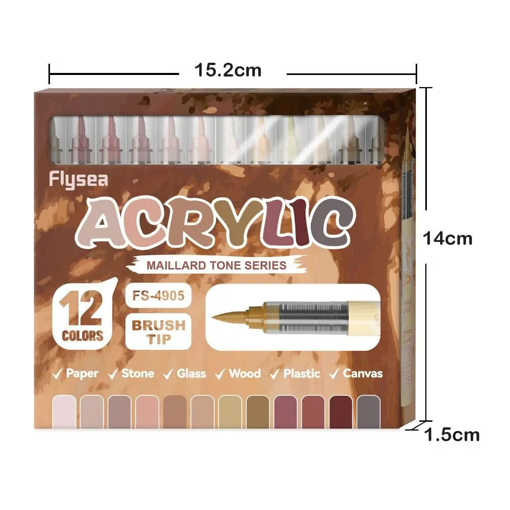 12색 아크릴 페인트 마커 부드러운 브러쉬 팁 DIY 아크릴 마커 펜 드로잉 직액 잉크 프리미엄 하이라이트 마커