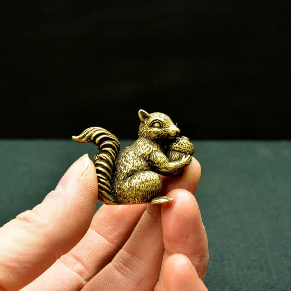 Vintage Copper Statue Miniature Squirrel Figurines Desk Ornament Teapot Incense Holder