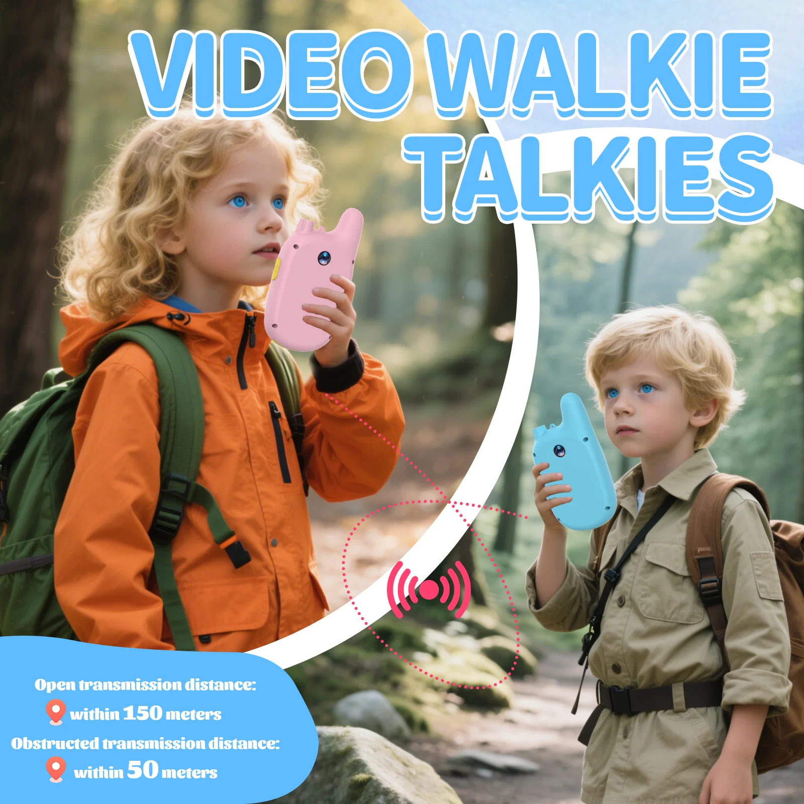 어린이용 비디오 무전기 2팩(디스플레이 화면, 음성 변환기, 실시간 화상 채팅 기능 포함) 장거리 통신 기능이 있는 어린이 선물용