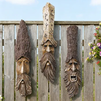 1PC, modern creative bark elf shaped tree trunk decorative pendant, resin material garden decorative handicraft 1