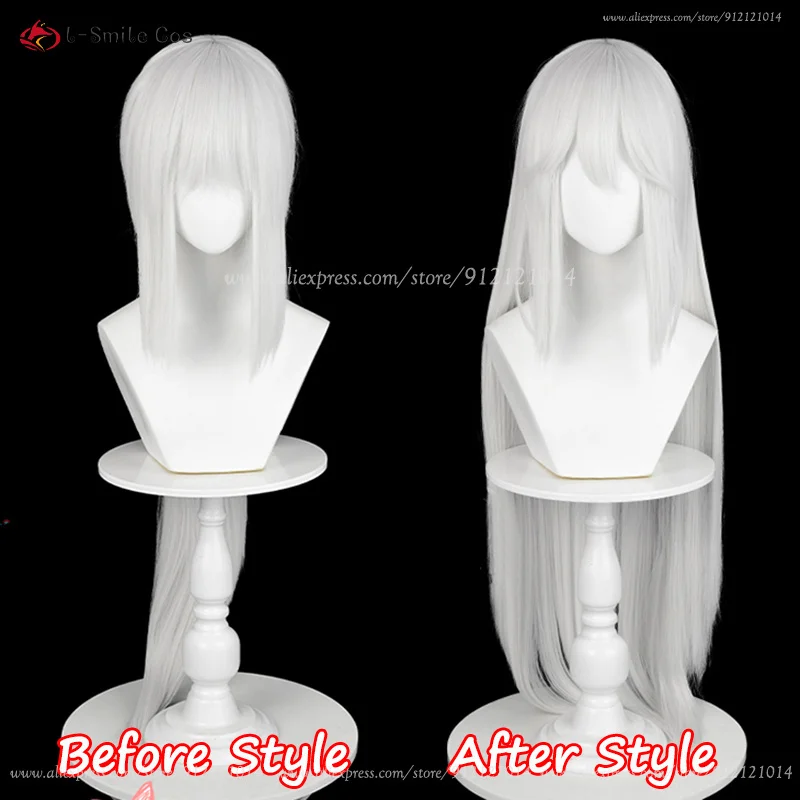 Tomoe Cosplay Perücke Silberweiß Unisex Anime Wig Hitzebeständig mit Ohren 11