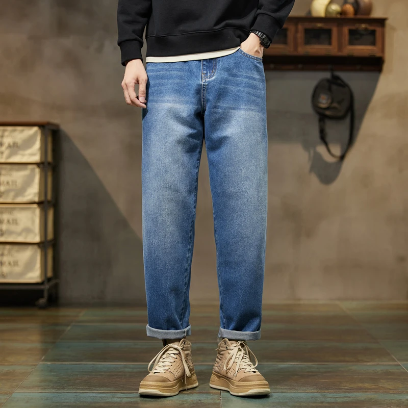 Baggy Pants Loose Fit Retro Blue Harem Pants Vintage Clothes Baggy Jeans Men Fit Harem Pants Wide Leg Fashion Pockets 2