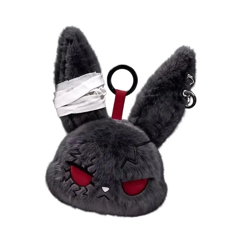 P9FE Stilvoller dunkler Hase-Plüsch-Schlüsselanhänger, weicher und leichter Taschen-Hängeornament, Schlüsselanhänger-Anhänger