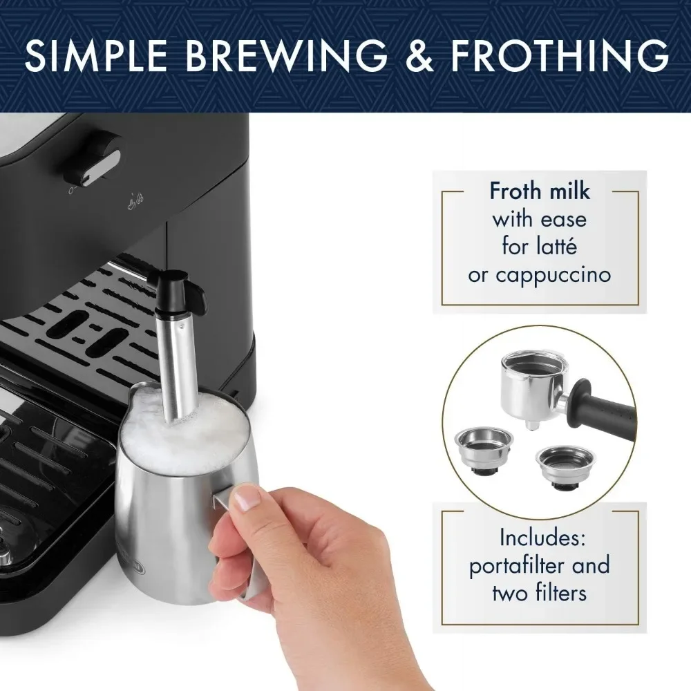 Manual Espresso Machine, Latte & Cappuccino Maker, 15 Bar Pump Pressure + Milk Frothier Steam Wand, Coffee Maker 3