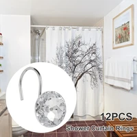 Shower Curtain Hooks 12pcs Acrylic Crystal Shower Curtain Rings Rustproof Round Diamond Decorative Curtain Rings Hooks Shower 1