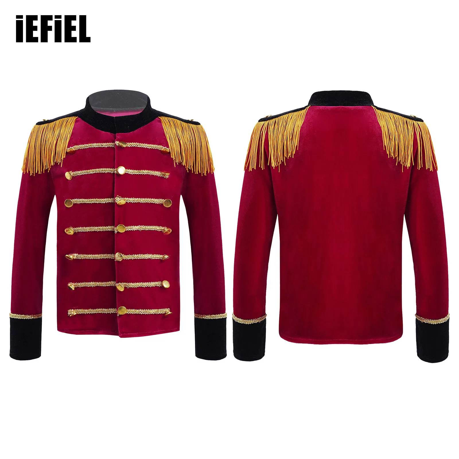 

Kids Boys Velvet Honor Guard Performance Uniform Long Sleeves Tassels Gold Braid Trim Adorned Tops Drum And Trumpet Team